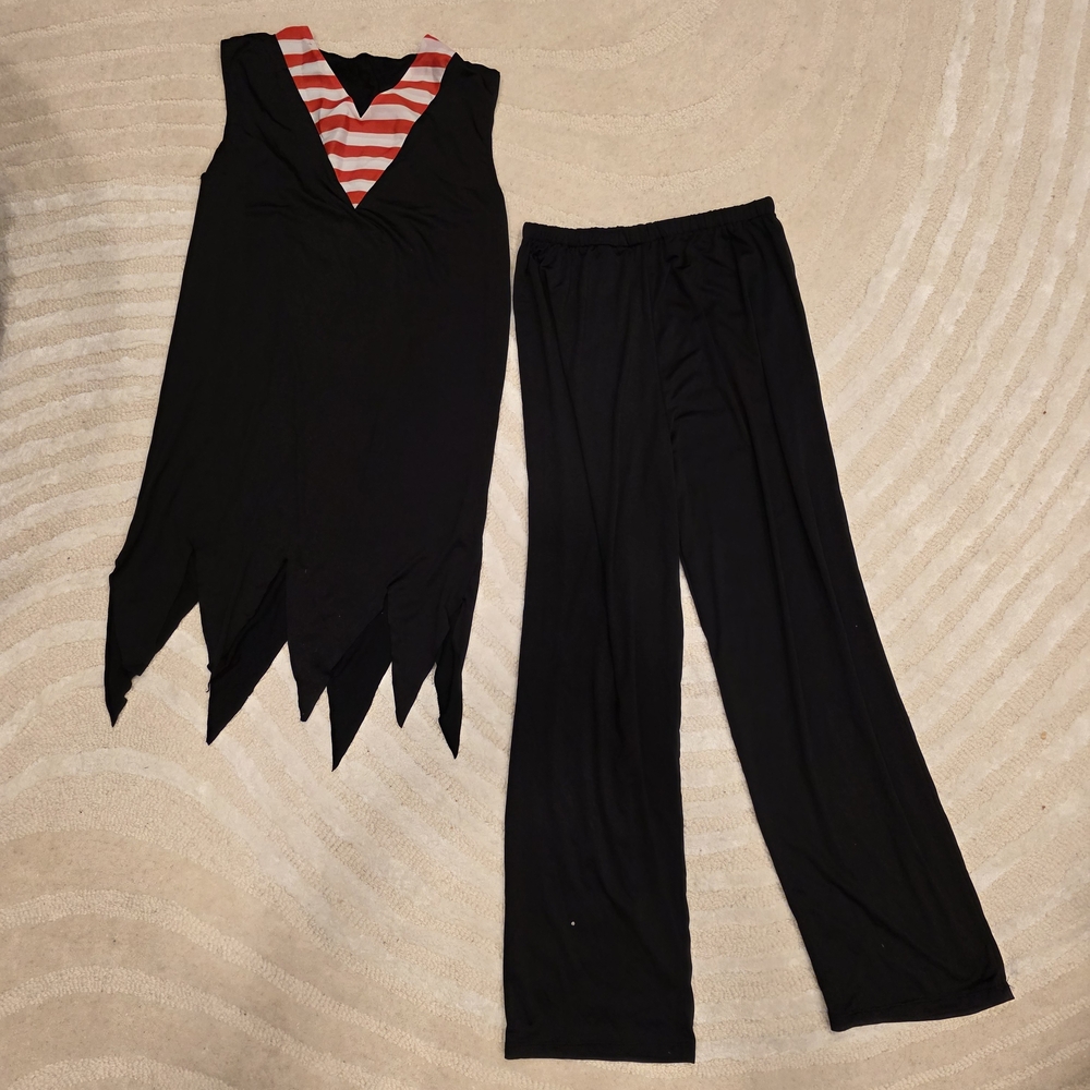 Black Sleeveless Jumpsuit with Red Stripes